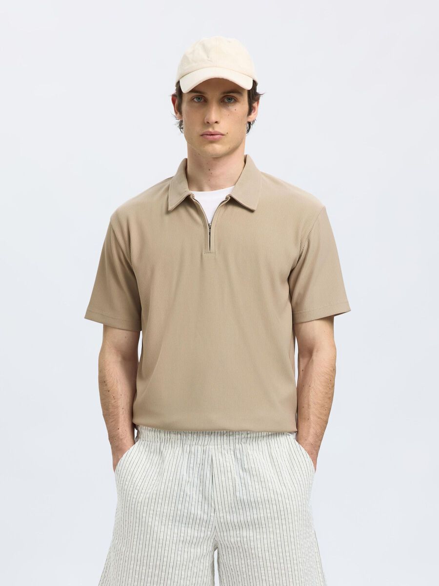 Selected HALF ZIP PLISSE POLO SHIRT, Pure Cashmere, highres - 16094291_PureCashmere_003.jpg