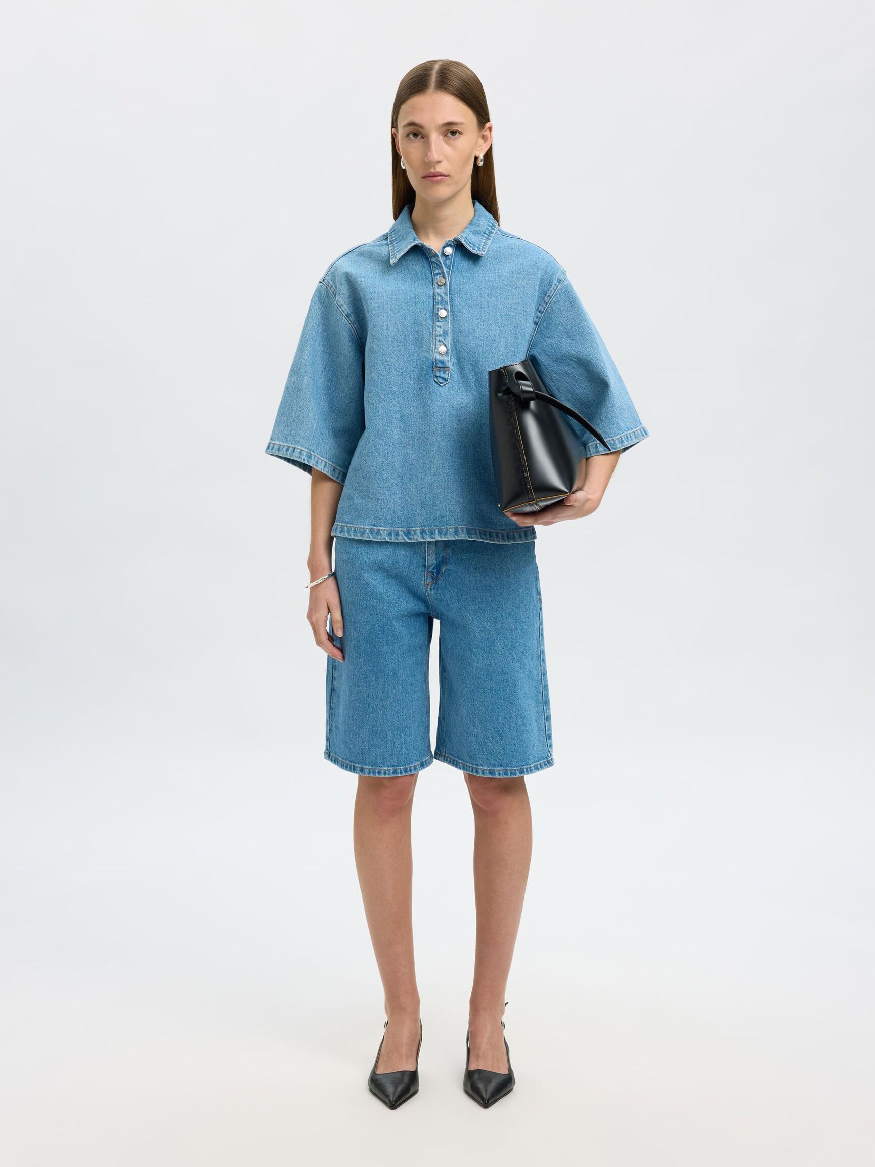 DENIM POLO, Light Blue Denim, highres