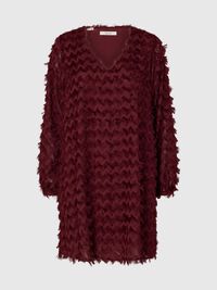 FRINGE MINI DRESS, Tawny Port, highres