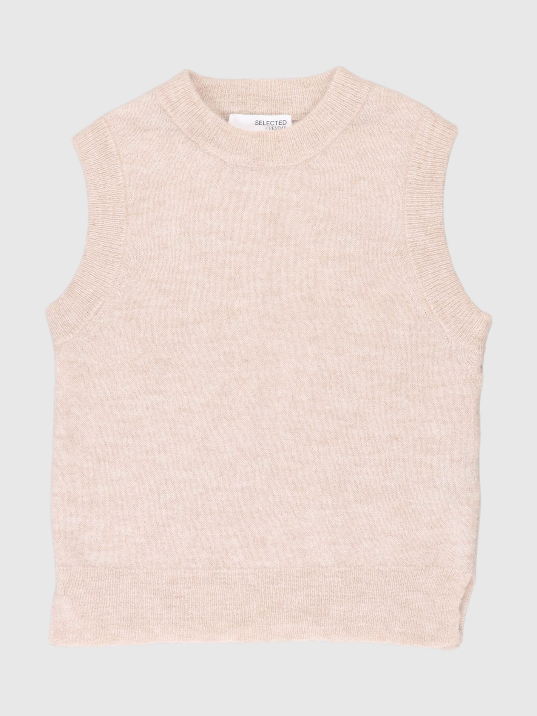 ROUND NECK KNITTED VEST, Black, highres