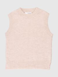 ROUND NECK KNITTED VEST, Black, highres