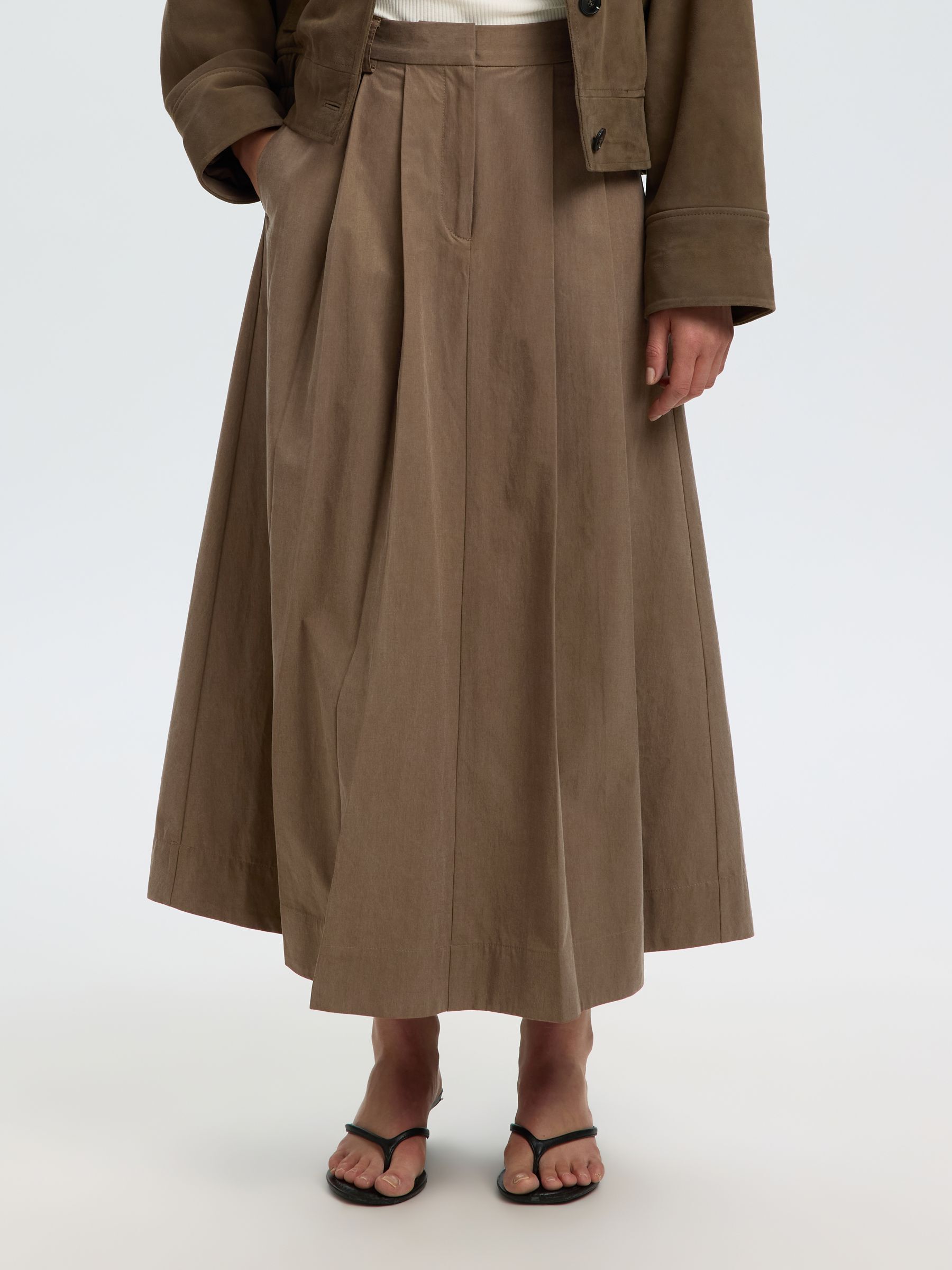 COTTON BLEND MIDI SKIRT, Chocolate Chip, highres