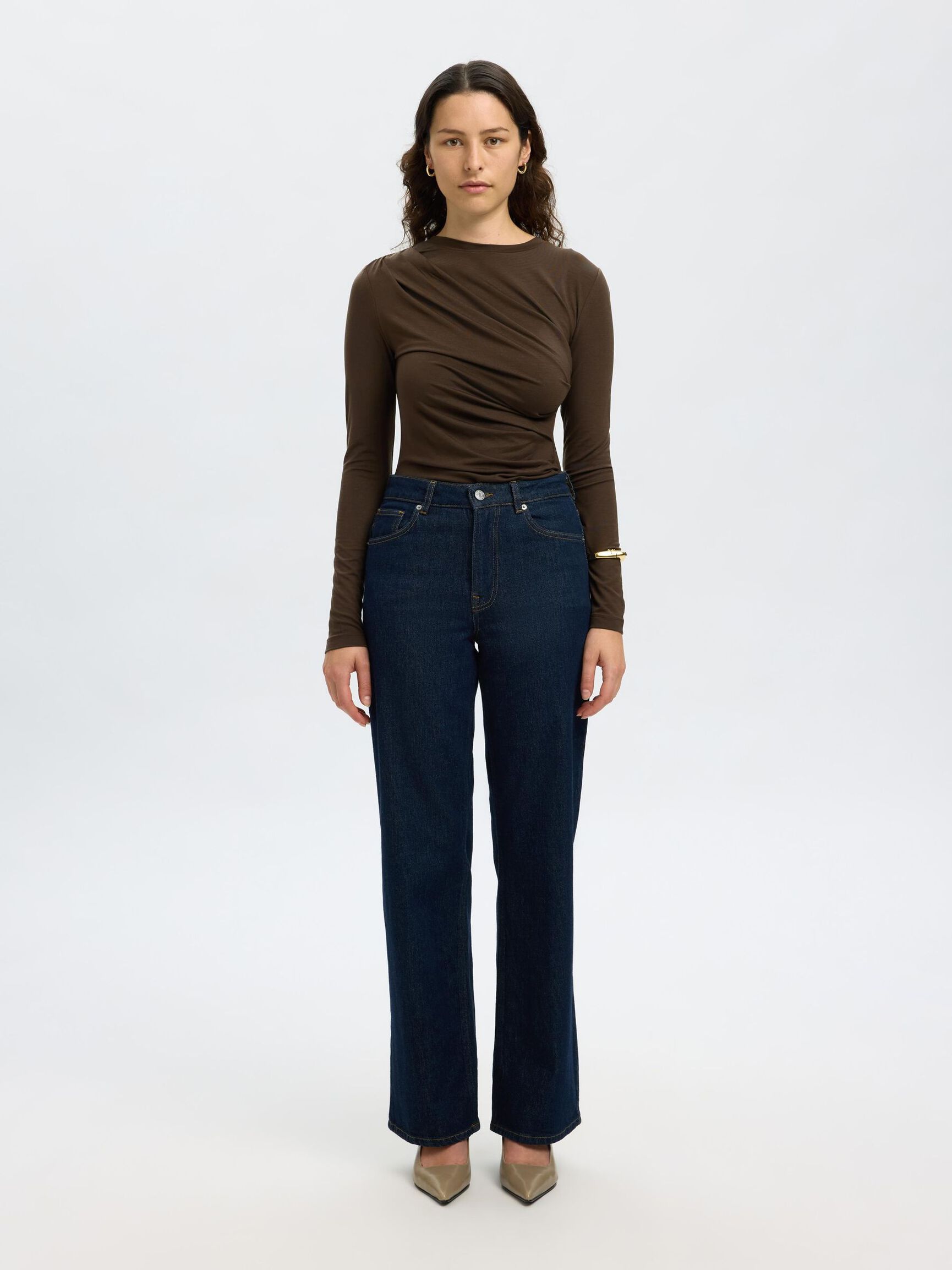 DRAPED LONG SLEEVED TOP, Delicioso, highres