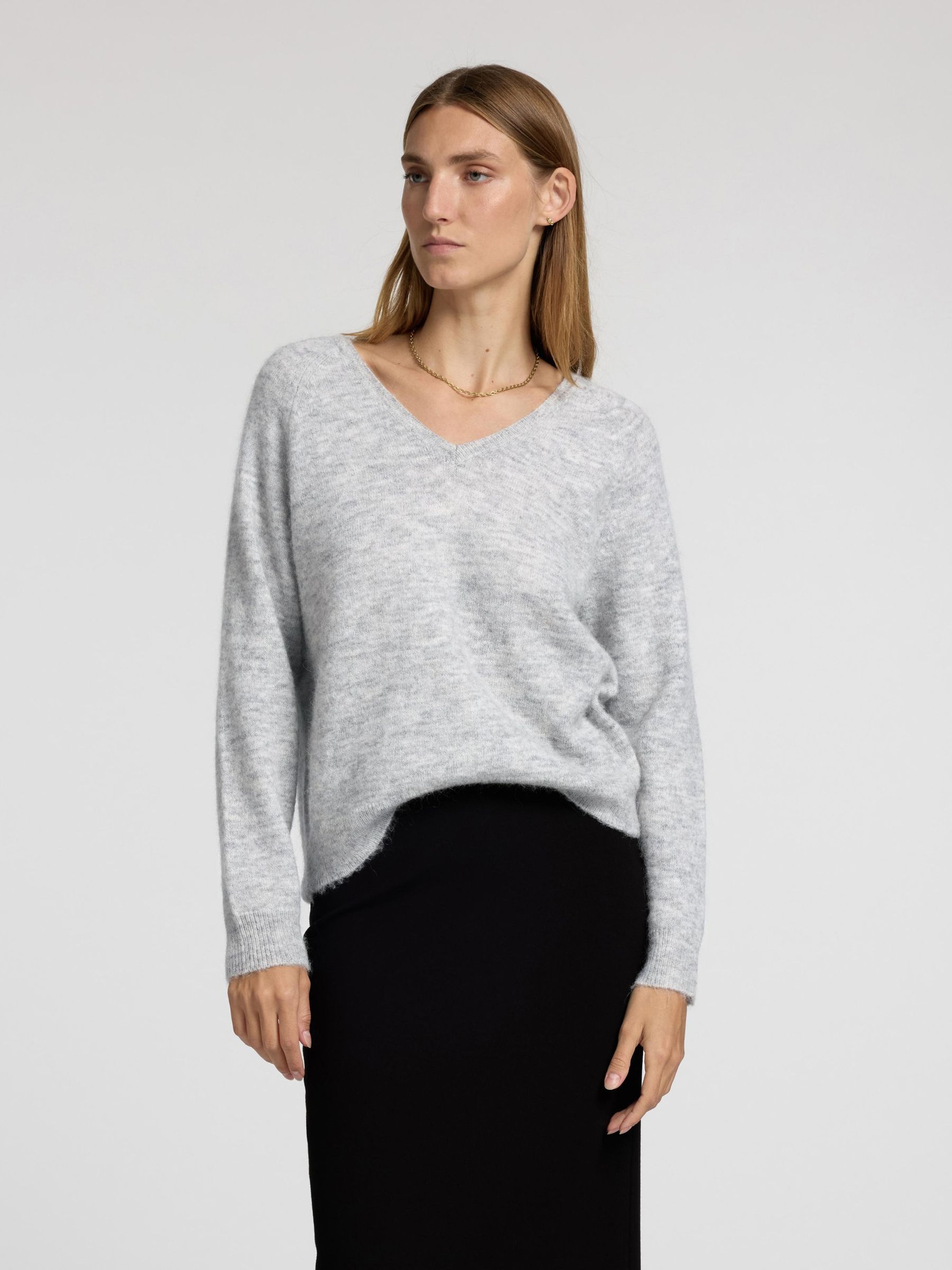 ULLBLANDNING V-RINGNING TRÖJA, Light Grey Melange, highres