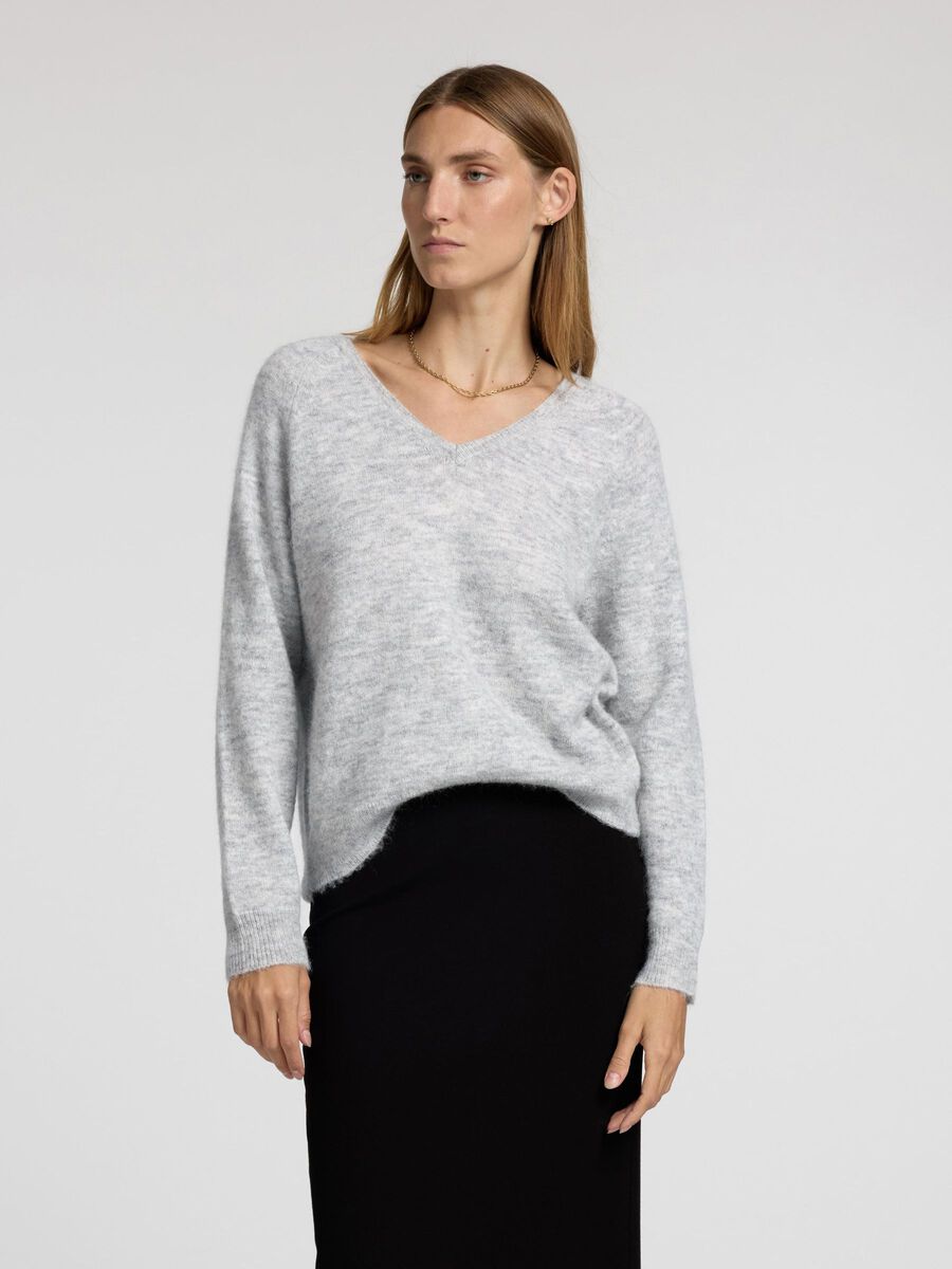 Selected WOOL BLEND V NECK PULLOVER, Light Grey Melange, highres - 16094268_LightGreyMelange_003.jpg