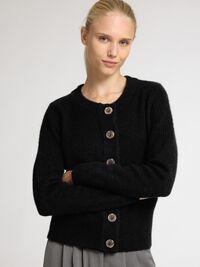 WOOL BLEND KNITTED CARDIGAN, Black, highres