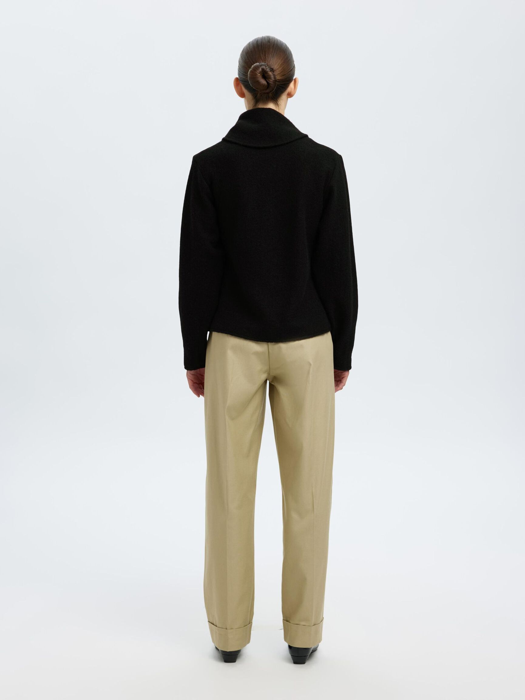 WOLL KURZJACKE, Black, highres