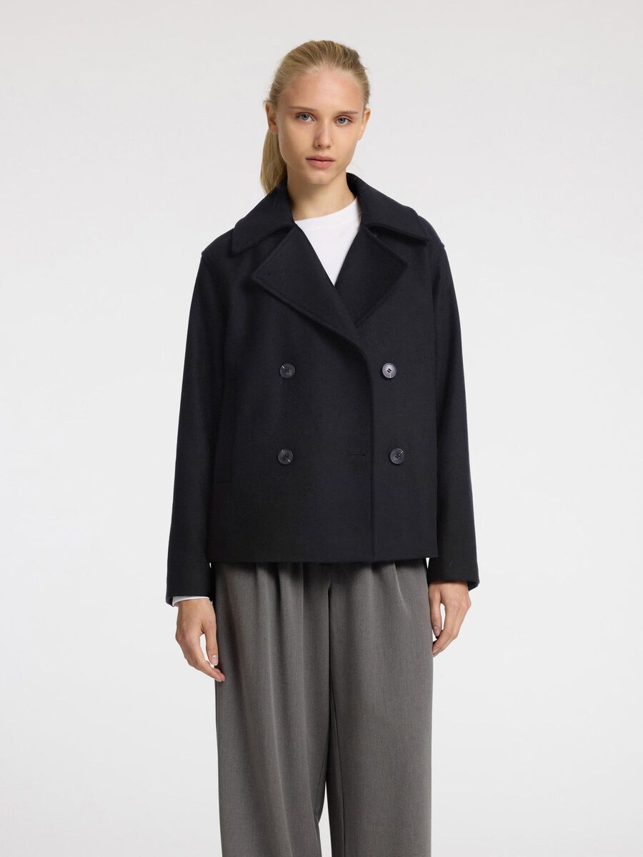 Selected DOUBLE BREASTED SHORT JACKET, Black, highres - 16094217_Black_003.jpg