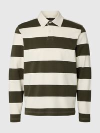 STRIPED COTTON LONG-SLEEVED POLO, Forest Night, highres