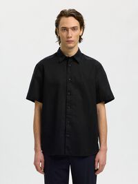 REGULAR FIT LINEN-BLEND SHIRT, Black, highres