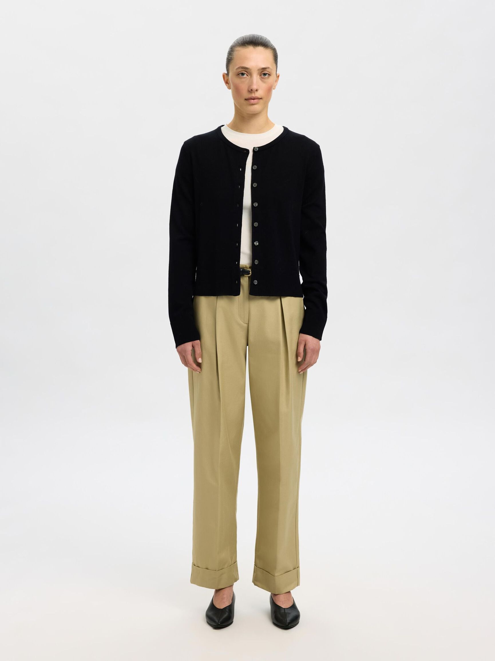 100% MERINOULD STRIKKET CARDIGAN, Black, highres