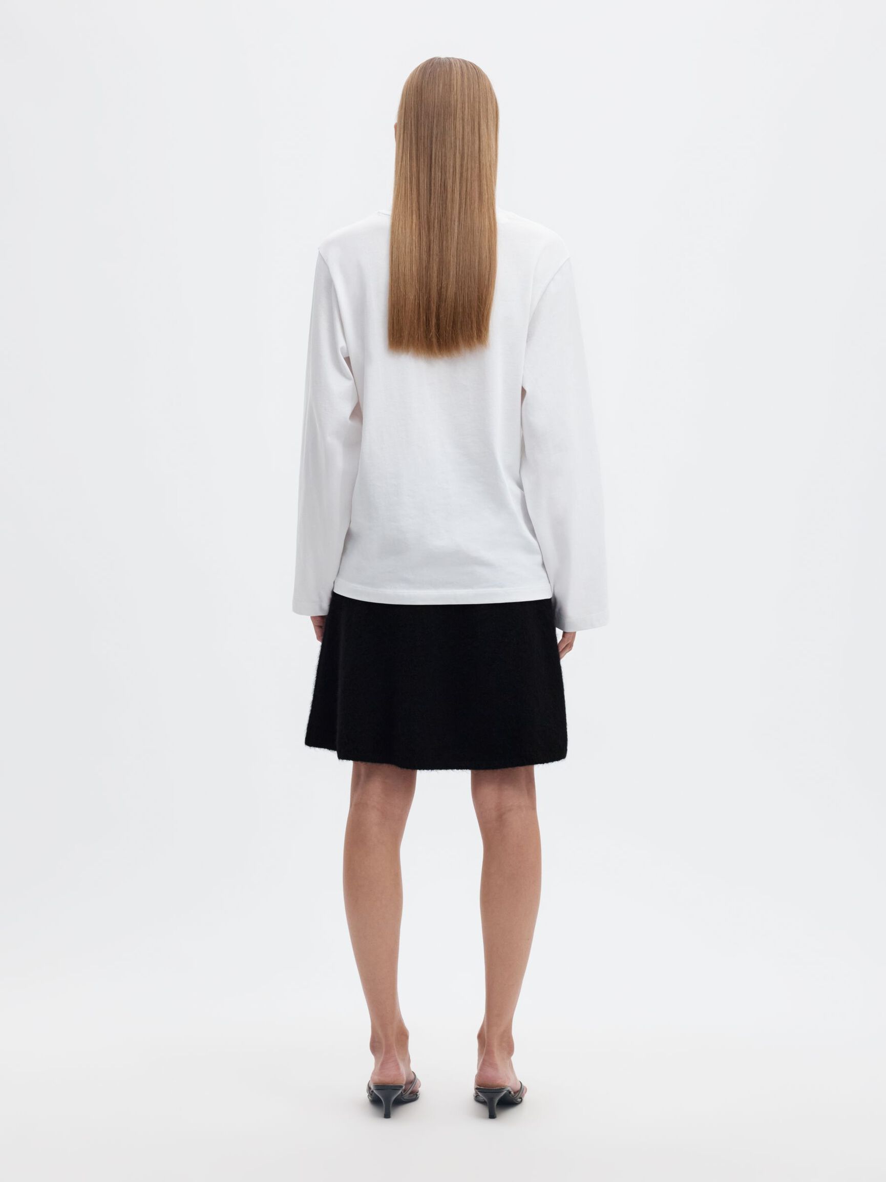 BRUSHED KNITTED SKIRT, Black, highres