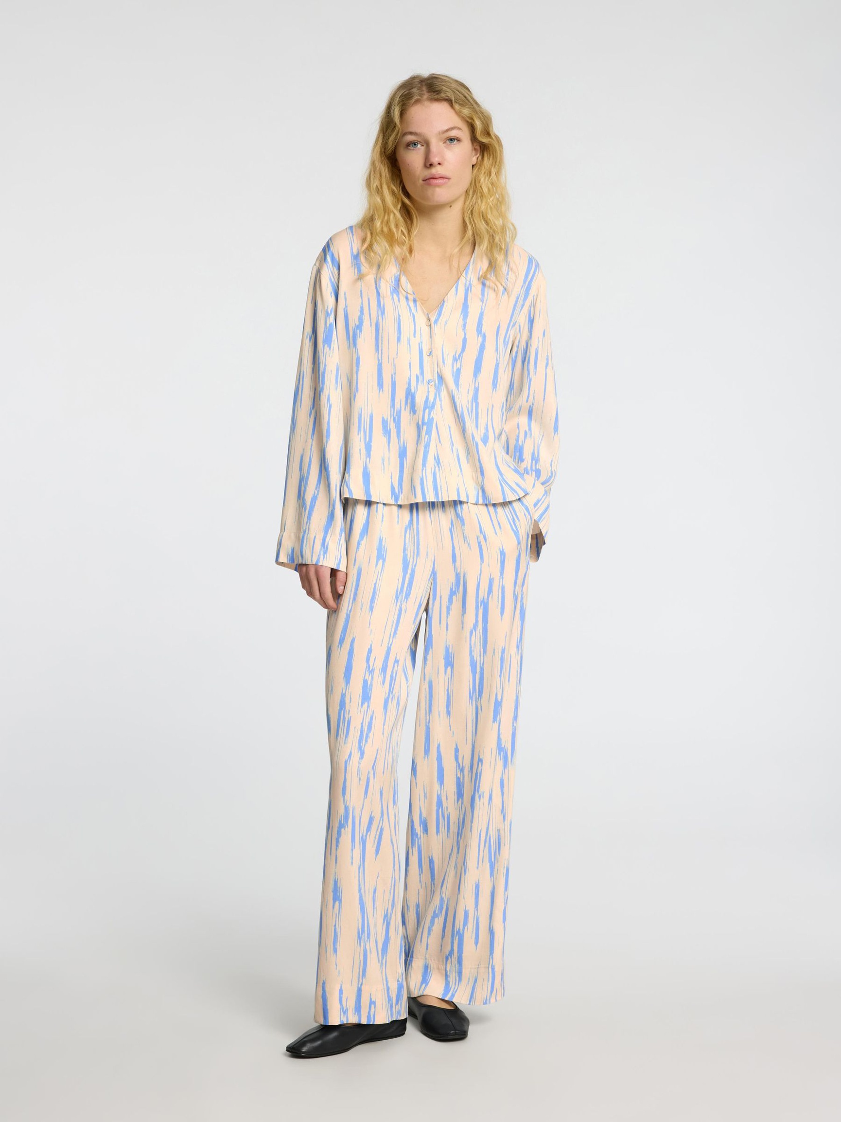 PRINT VISCOSE WIDE LEG BROEK, Birch, highres