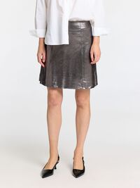METALLIC LEATHER MINI SKIRT, Silver, highres