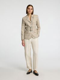 LINNEBLANDNING RUTIG SLIM FIT-KAVAJ, Bleached Sand, highres