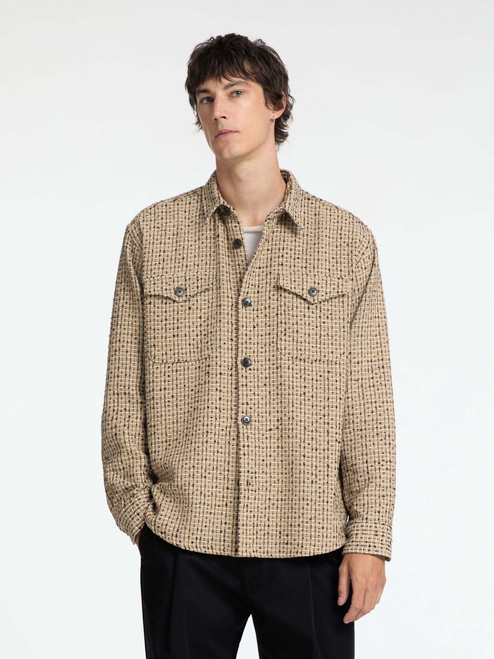 BOXY FIT BOUCLE OVERSHIRT, Sand, highres