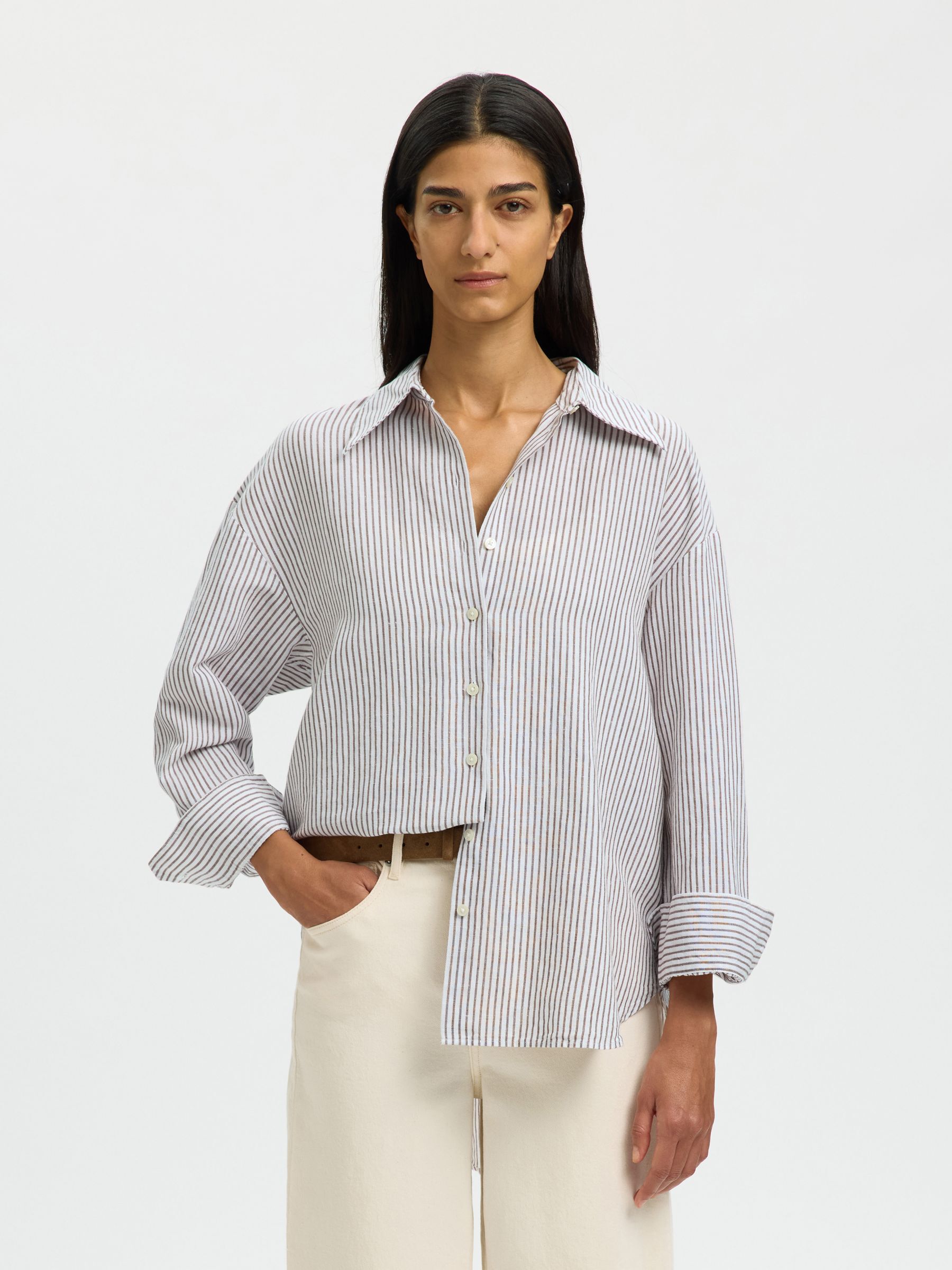 OVERSIZED LINEN-BLEND SHIRT, Bright White, highres