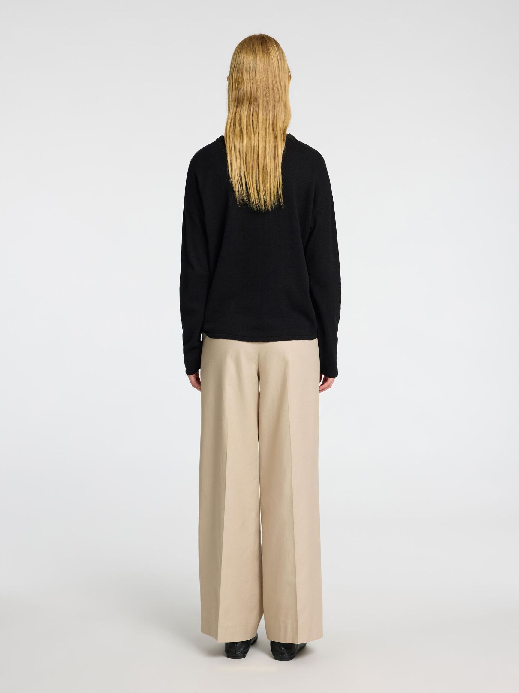 LINEN BLEND KNITTED JUMPER, Black, highres