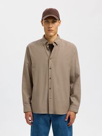 100% COTTON BUTTON-DOWN SHIRT, Oatmeal, highres