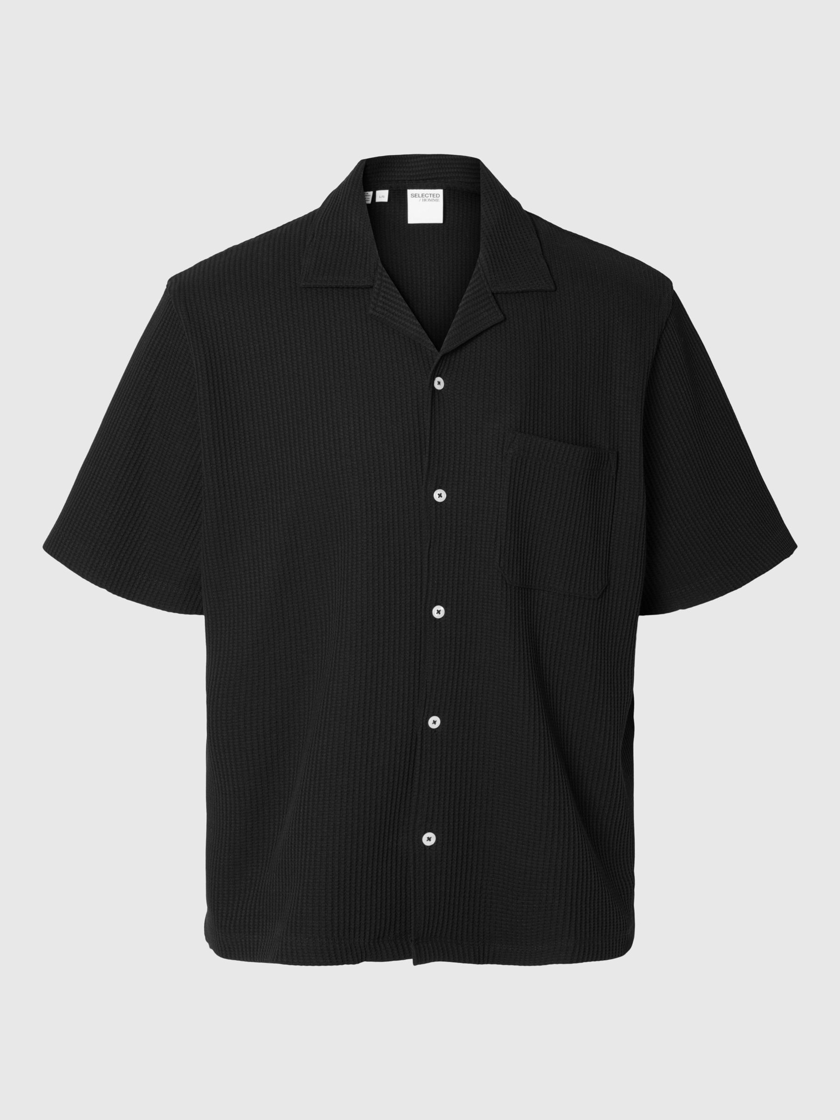 WAFFLED SHORT SLEEVED SHIRT, Black, highres