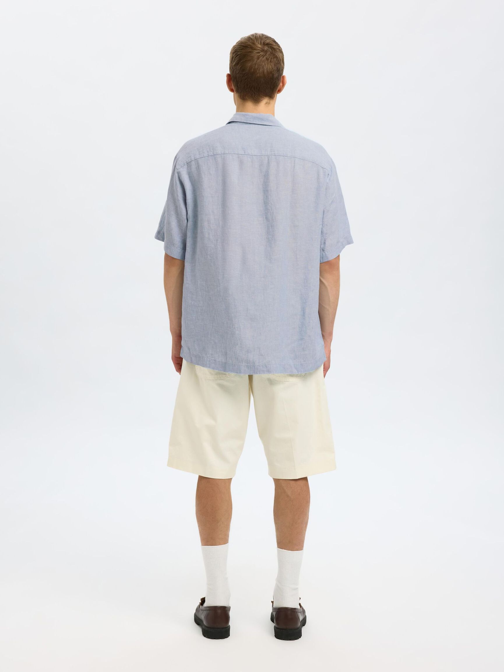 100% LINEN SHORT SLEEVED SHIRT, Blue Fog, highres