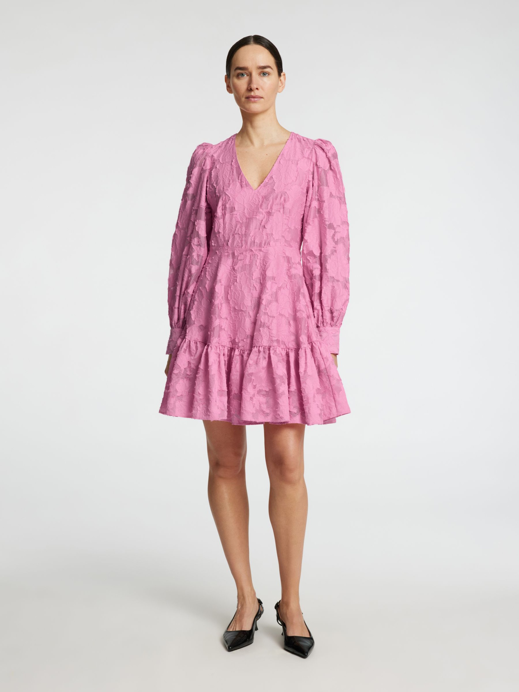 LONG-SLEEVED FLORAL MINI DRESS, Rosebloom, highres