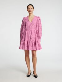 LONG-SLEEVED FLORAL MINI DRESS, Rosebloom, highres