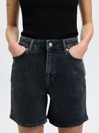 HIGH-WAISTED BLACK DENIM SHORTS, Black Denim, highres