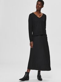 GEPLOOIDE MIDDELLANGE ROK, Black, highres