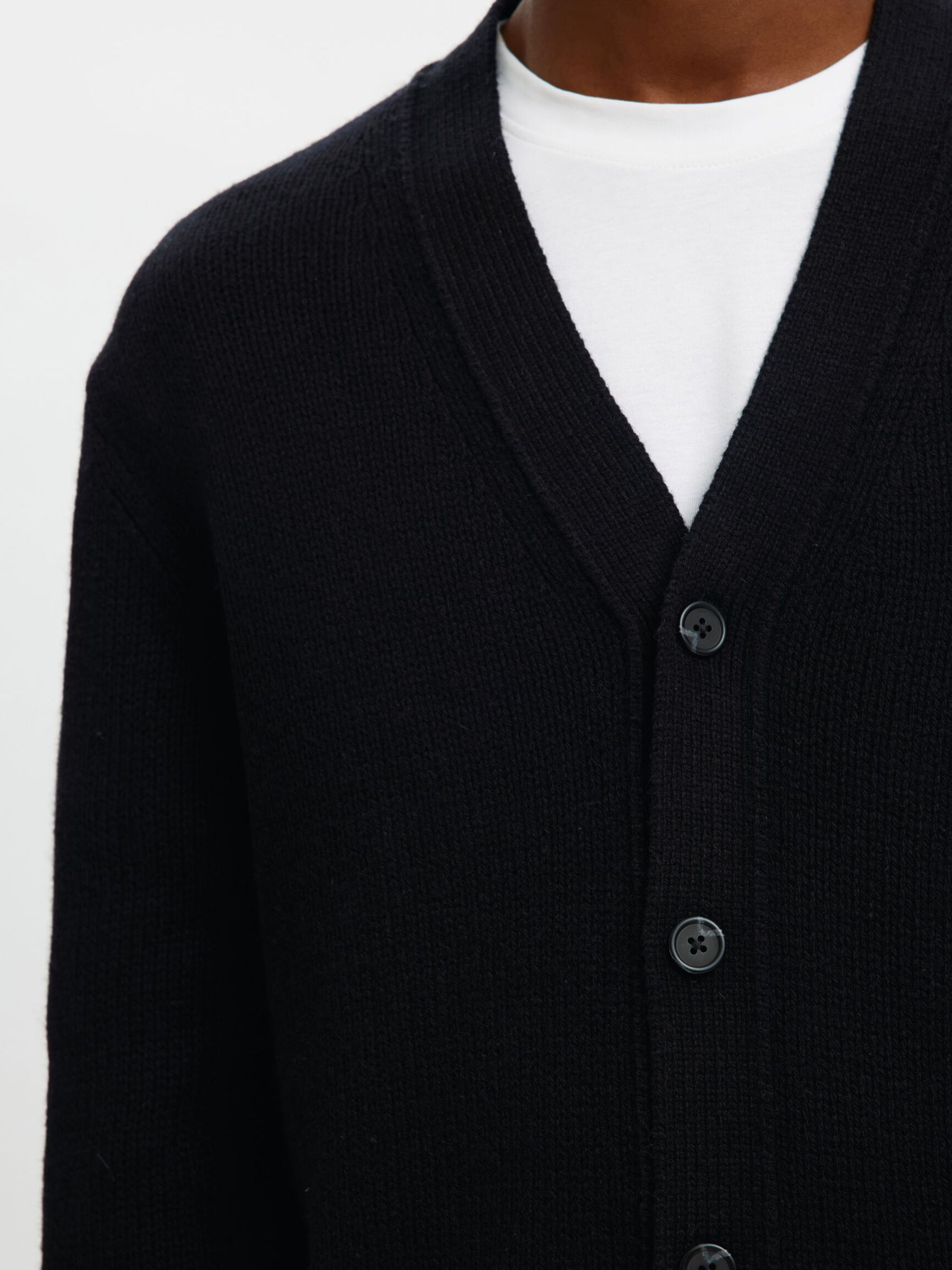 RELAXED FIT WOOL BLEND CARDIGAN, Black, highres