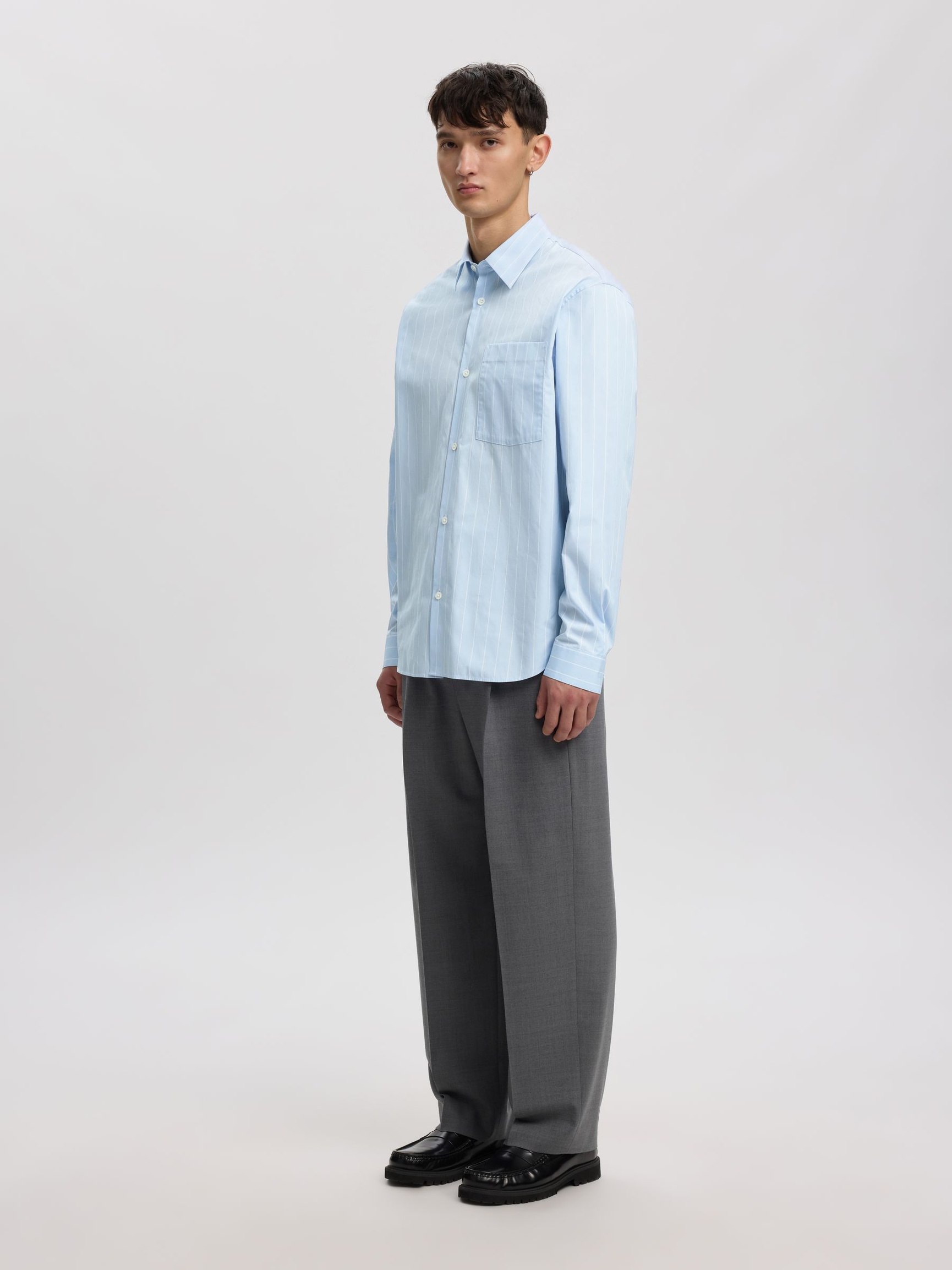 RELAXED FIT GESTREEPTE BLOUSE, Cashmere Blue, highres