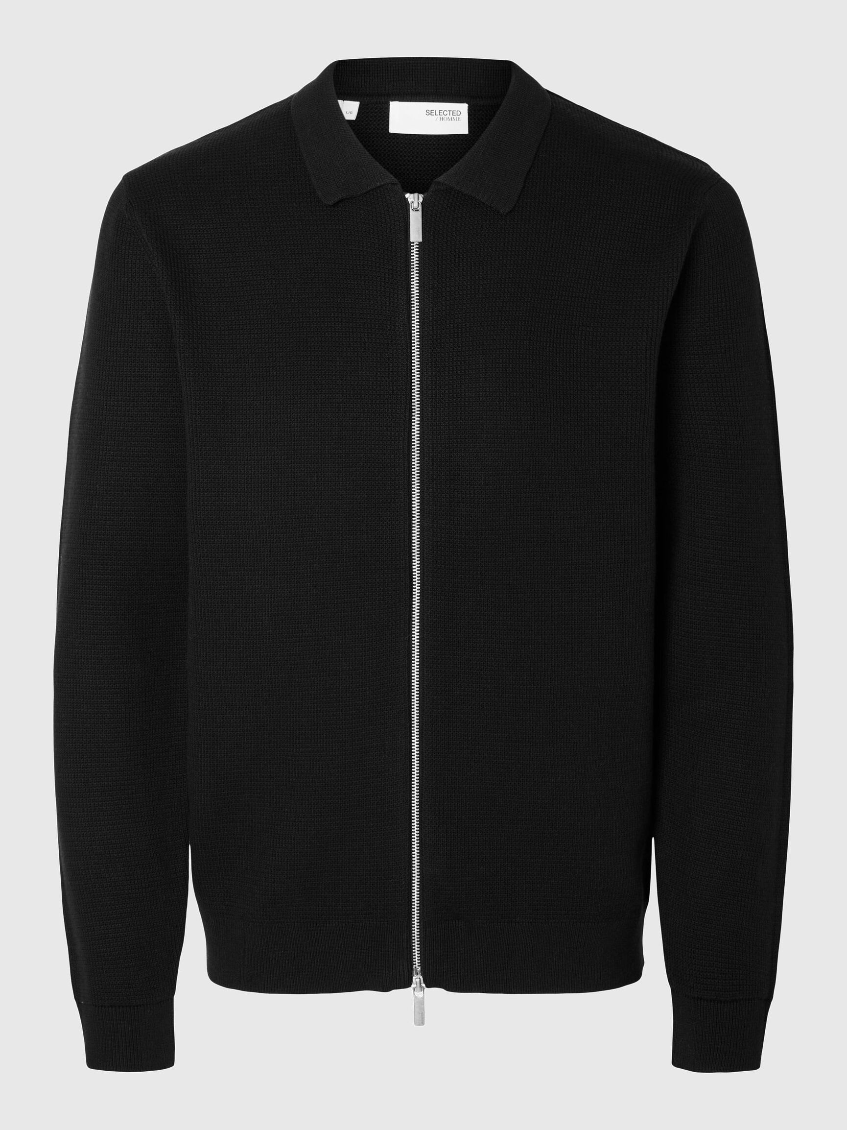 KNITTED ZIP-FRONT CARDIGAN, Black, highres