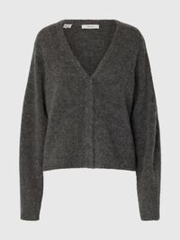 BRUSHED V-AUSSCHNITT STRICKJACKE, Medium Grey Melange, highres