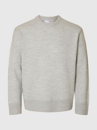 100% WOOL KNITTED JUMPER, Light Grey Melange, highres