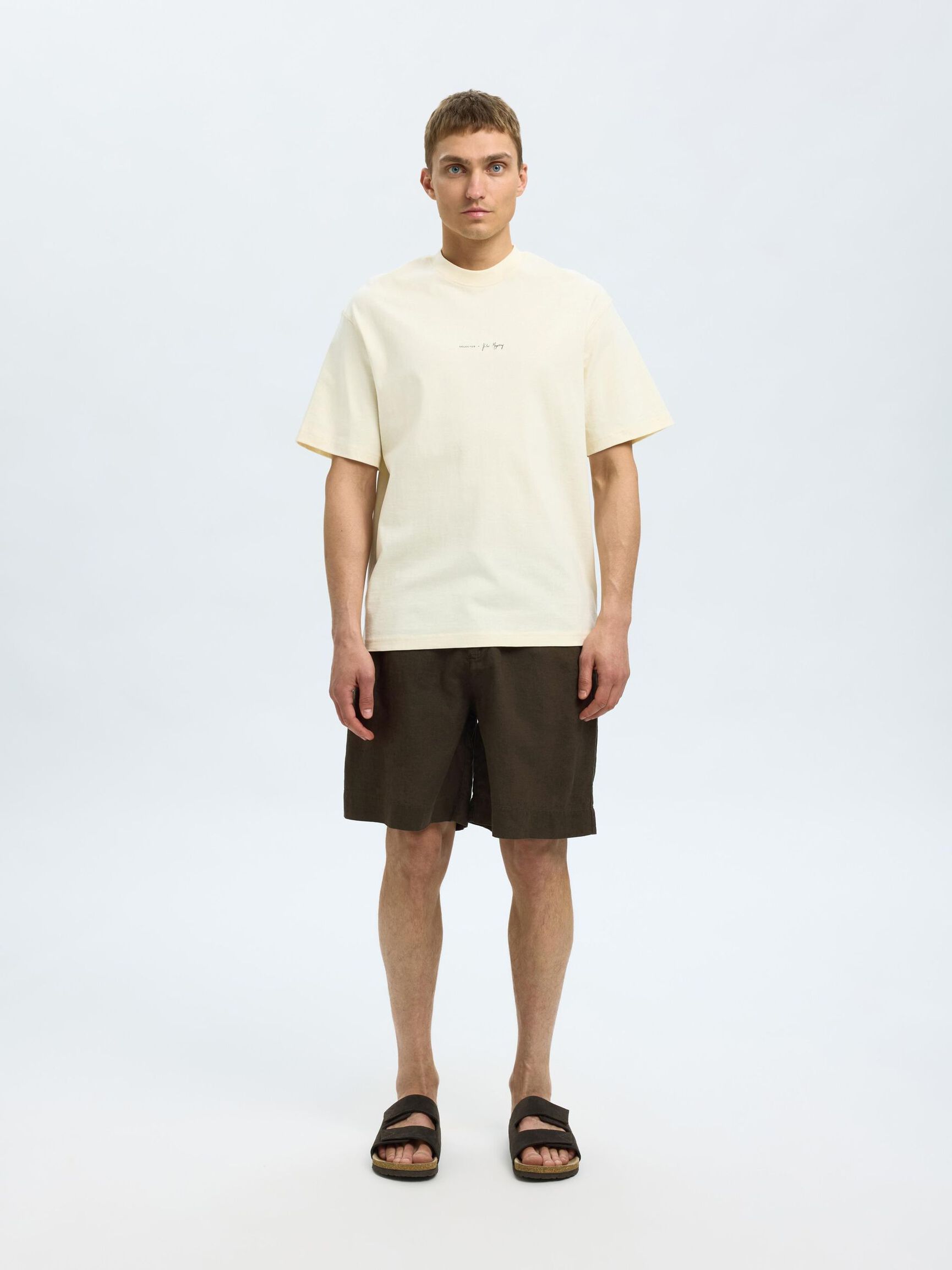 LOOSE FIT LINEN-BLEND SHORTS, Forest Night, highres