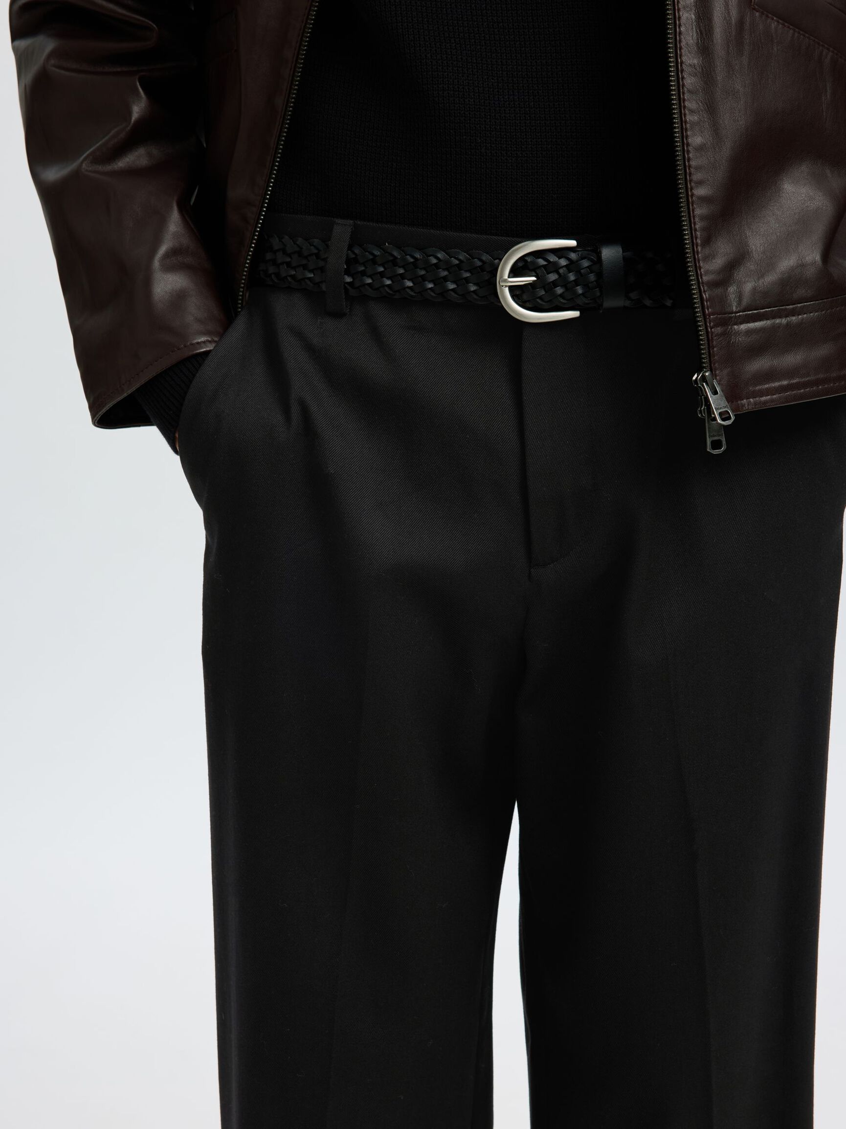 WOOL BLEND LOOSE-FIT TROUSERS, Black, highres