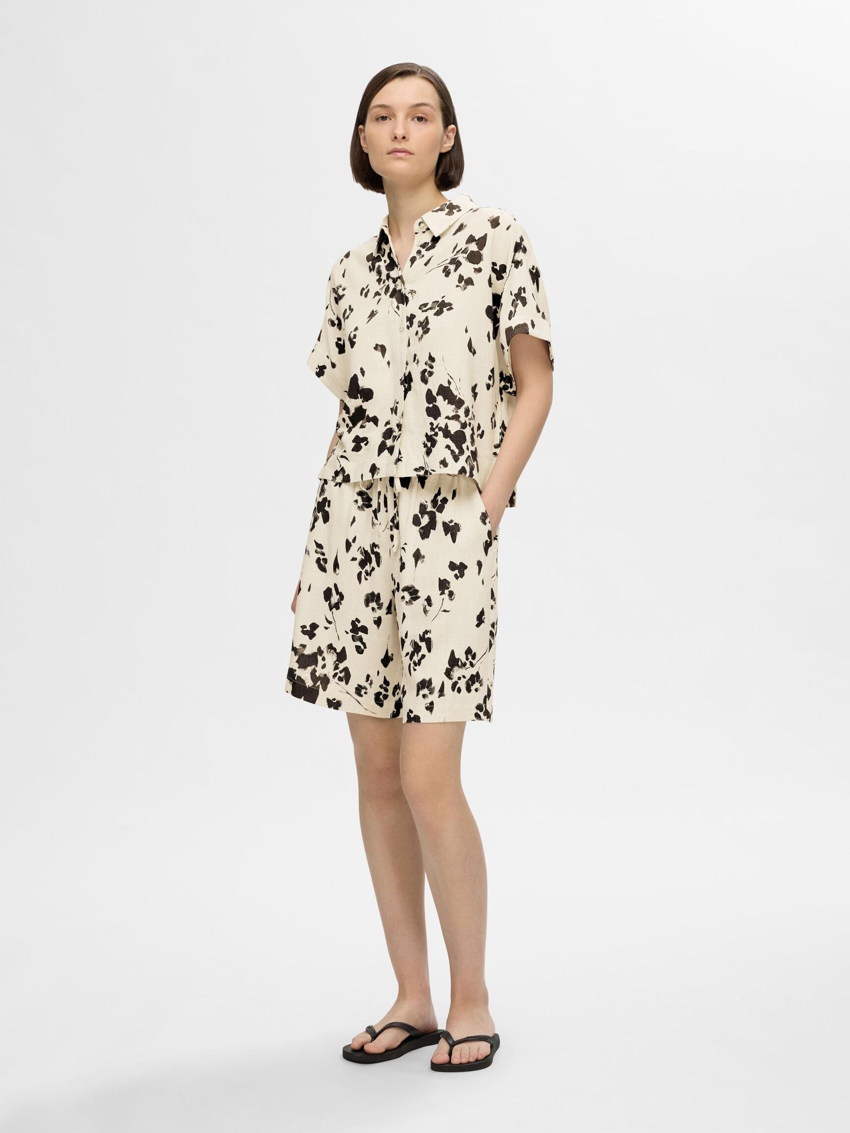 LOOSE FIT PRINT SHORTS, Black, highres