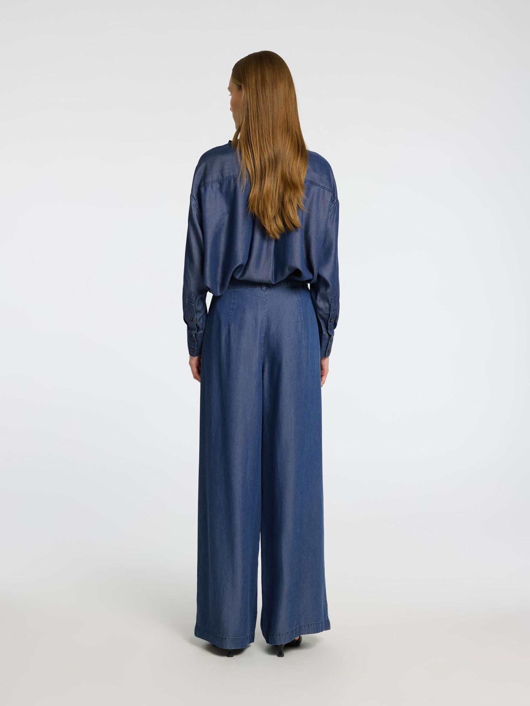 CHAMBRAY WIDE LEG BROEK, Dark Blue, highres