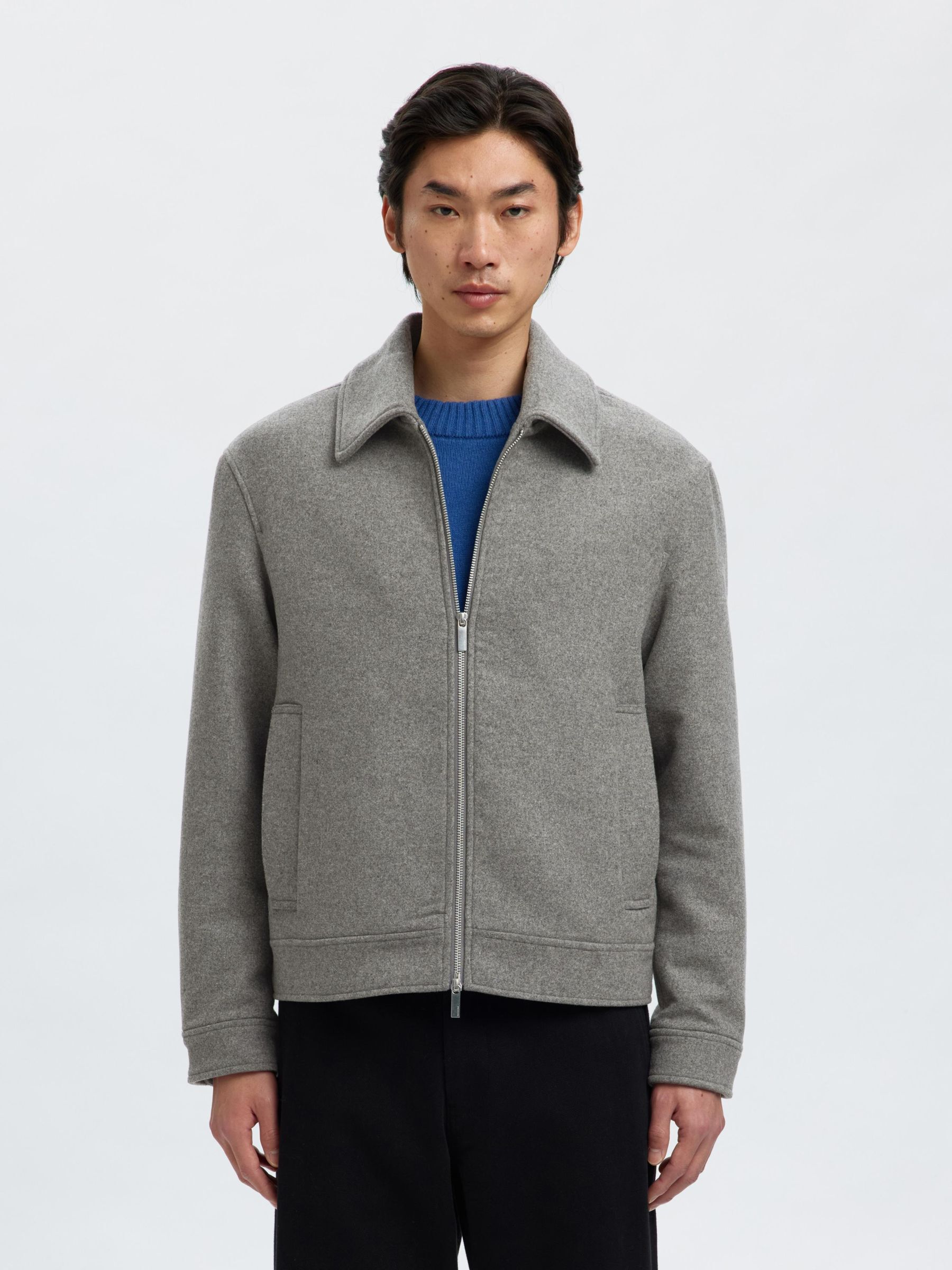 WOOL BLEND SHORT JACKET, Grey Melange, highres