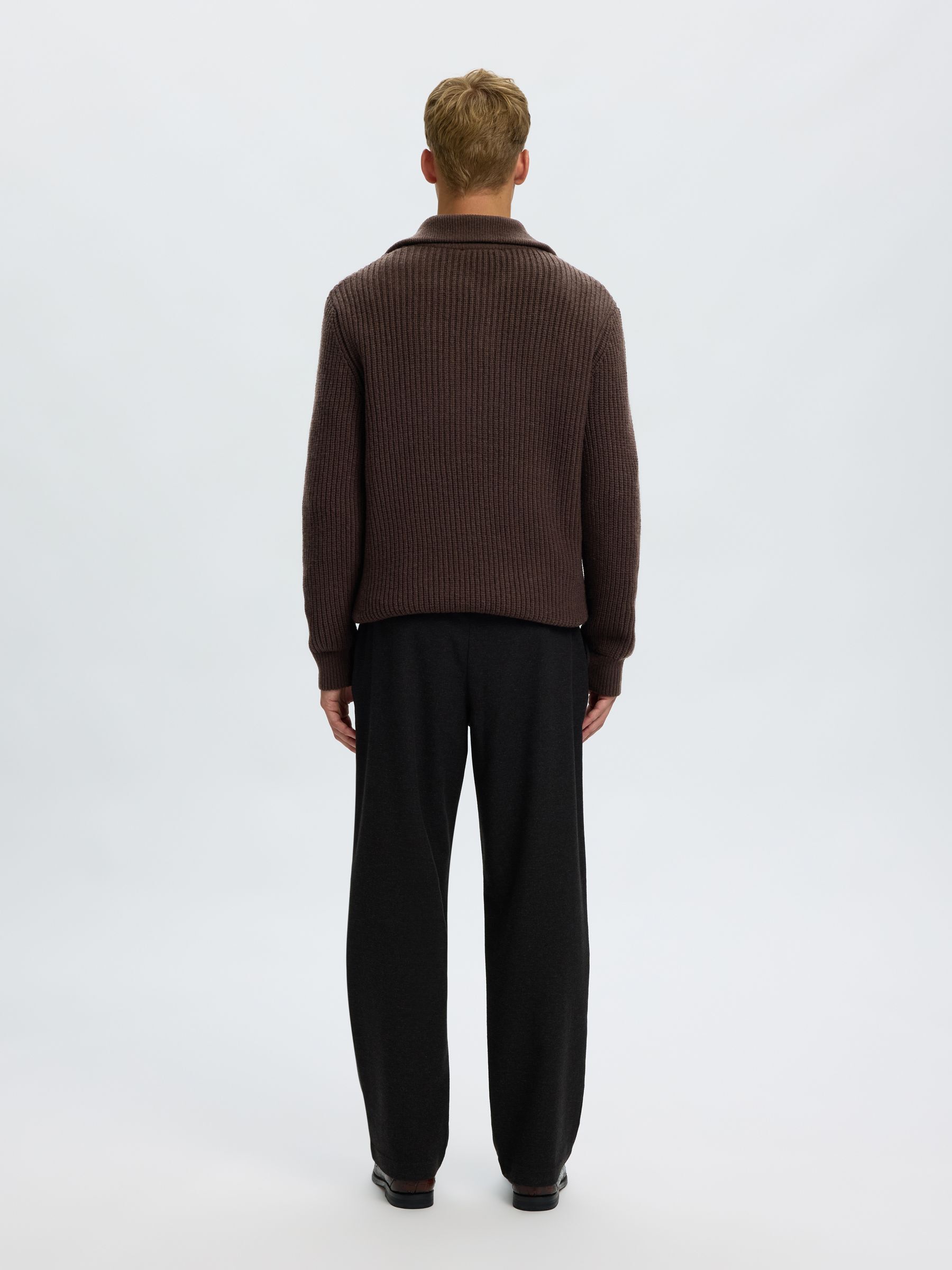 KNITTED WOOL BLEND HALF-ZIP JUMPER, Chocolate Torte, highres