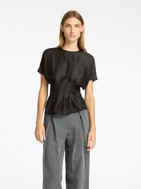 STRUCTURED SHORT SLEEVED TOP, Black, highres