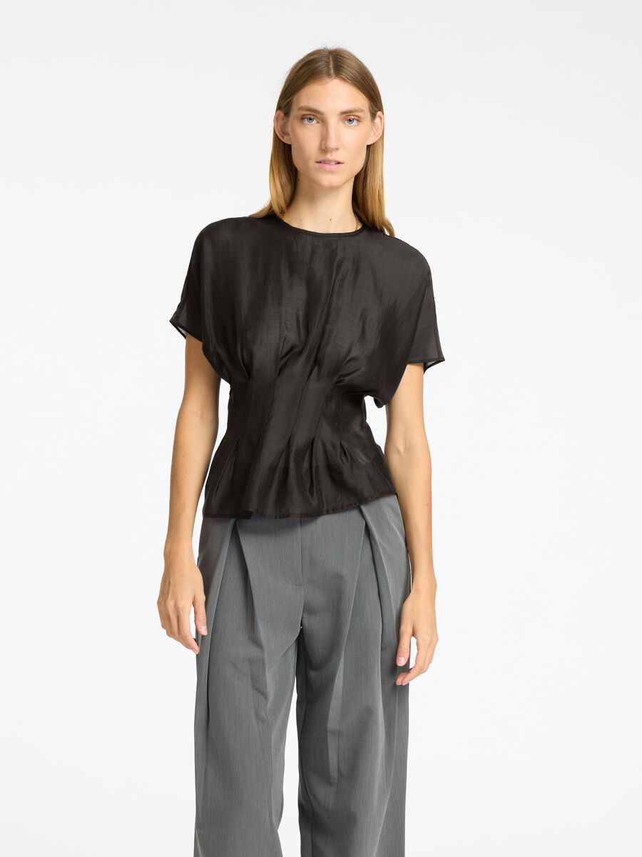 Selected MET STRUCTUUR TOP MET KORTE MOUWEN, Black, highres - 16097764_Black_003.jpg