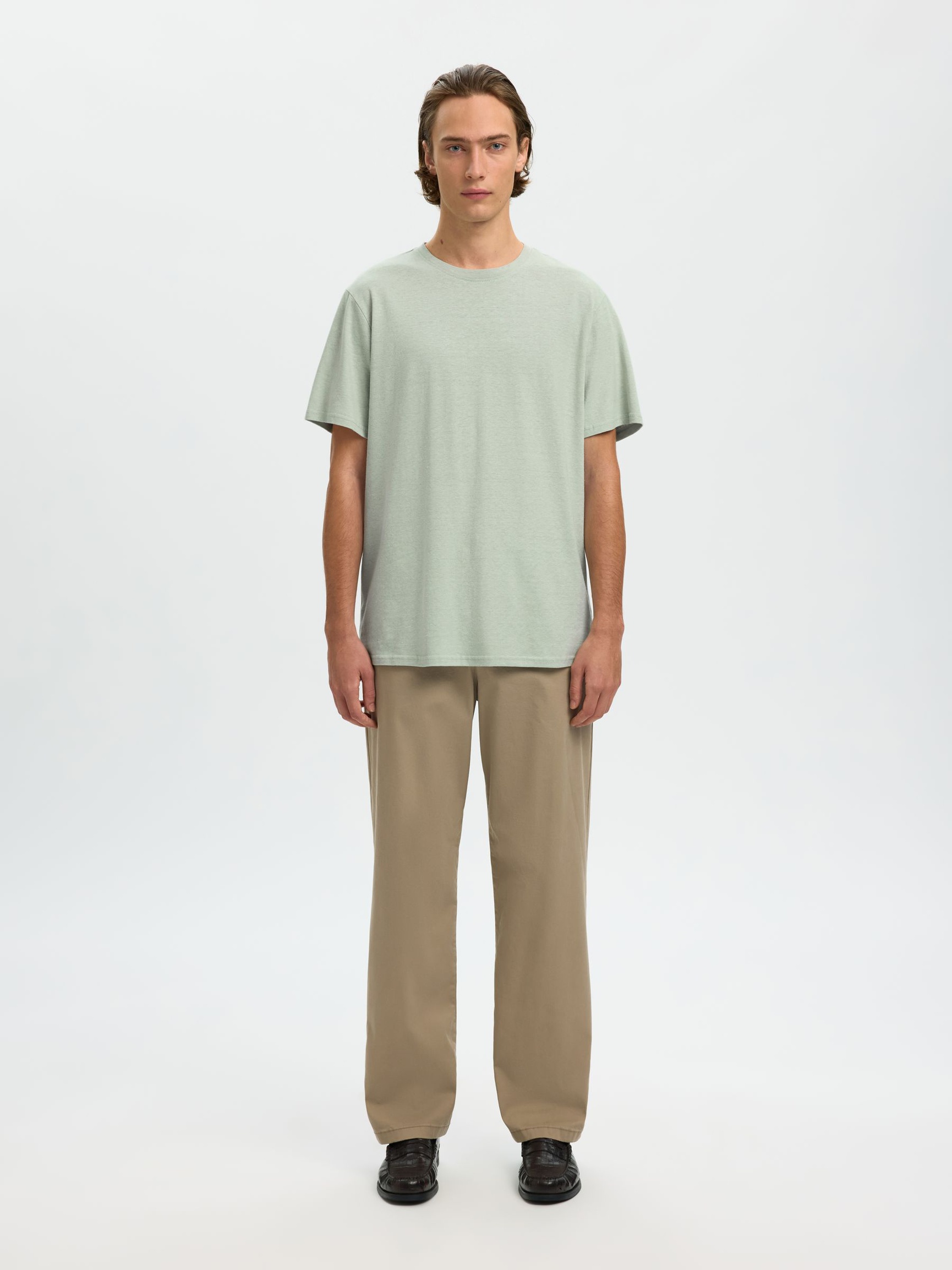 LINEN BLEND T-SHIRT, Aqua Gray, highres