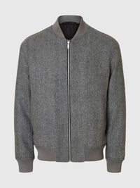 WOOL BLEND BOMBER JACKET, Dark Grey, highres