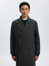DOUBLE BREASTED WOOL BLEND LONG COAT, Dark Grey, highres