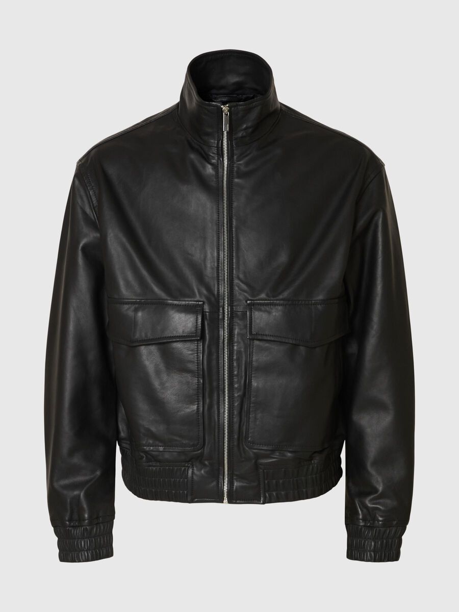 Product tile image - 100% LEATHER BOMBER JACKET, Black | 16098284_Black