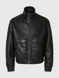100 % CUERO CAZADORA BOMBER, Black, highres