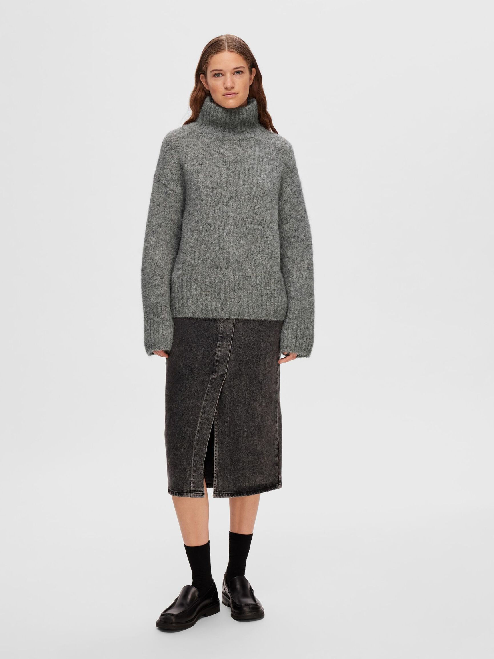 WOLLGEMISCH HIGH NECK PULLOVER, Light Grey Melange, highres