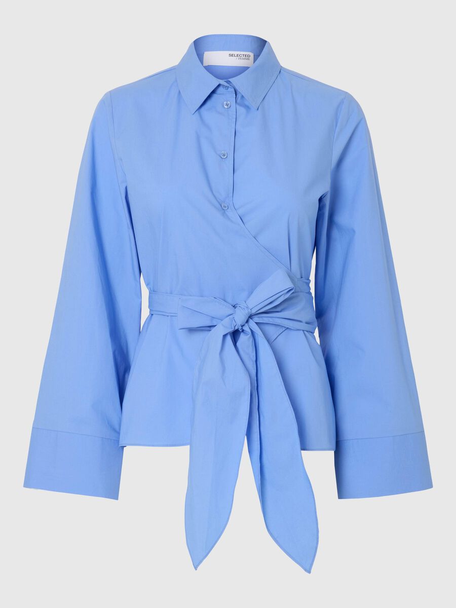 Selected LONG SLEEVED WRAP BLOUSE, Cornflower Blue, highres - 16096798_CornflowerBlue_001.jpg