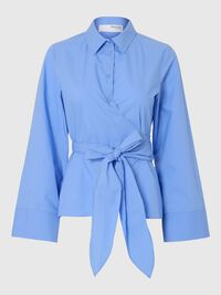 LANGÆRMET SLÅ-OM-BLUSE, Cornflower Blue, highres